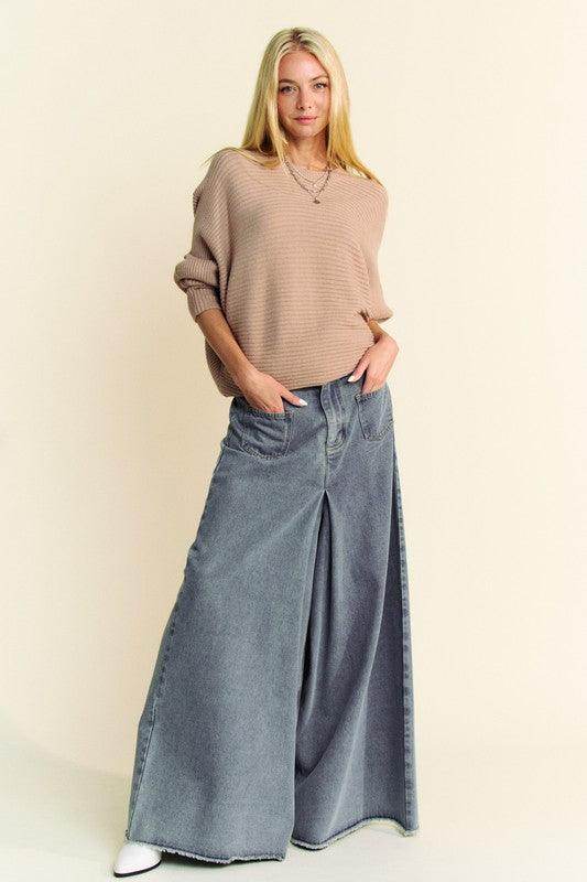 Davi & Dani Round Neck Batwing Sleeve Sweater for Women - Selvanelle