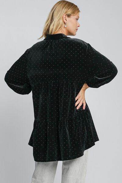 Umgee Full Size Polka Dot Button Up Half Sleeve Shirt - Selvanelle