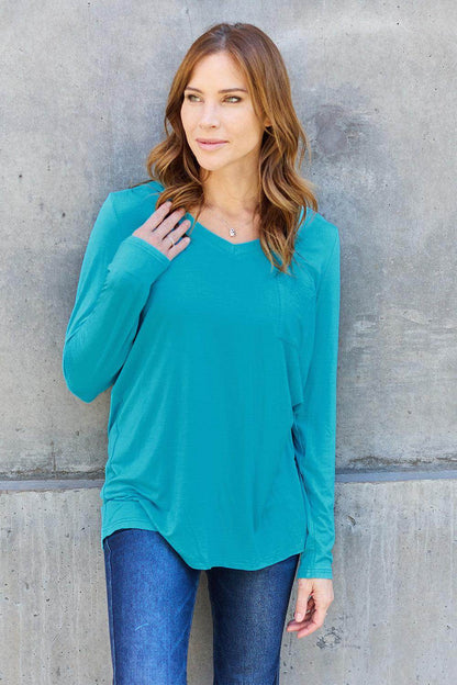Basic Bae Full Size V-Neck Long Sleeve Top for Women - Selvanelle
