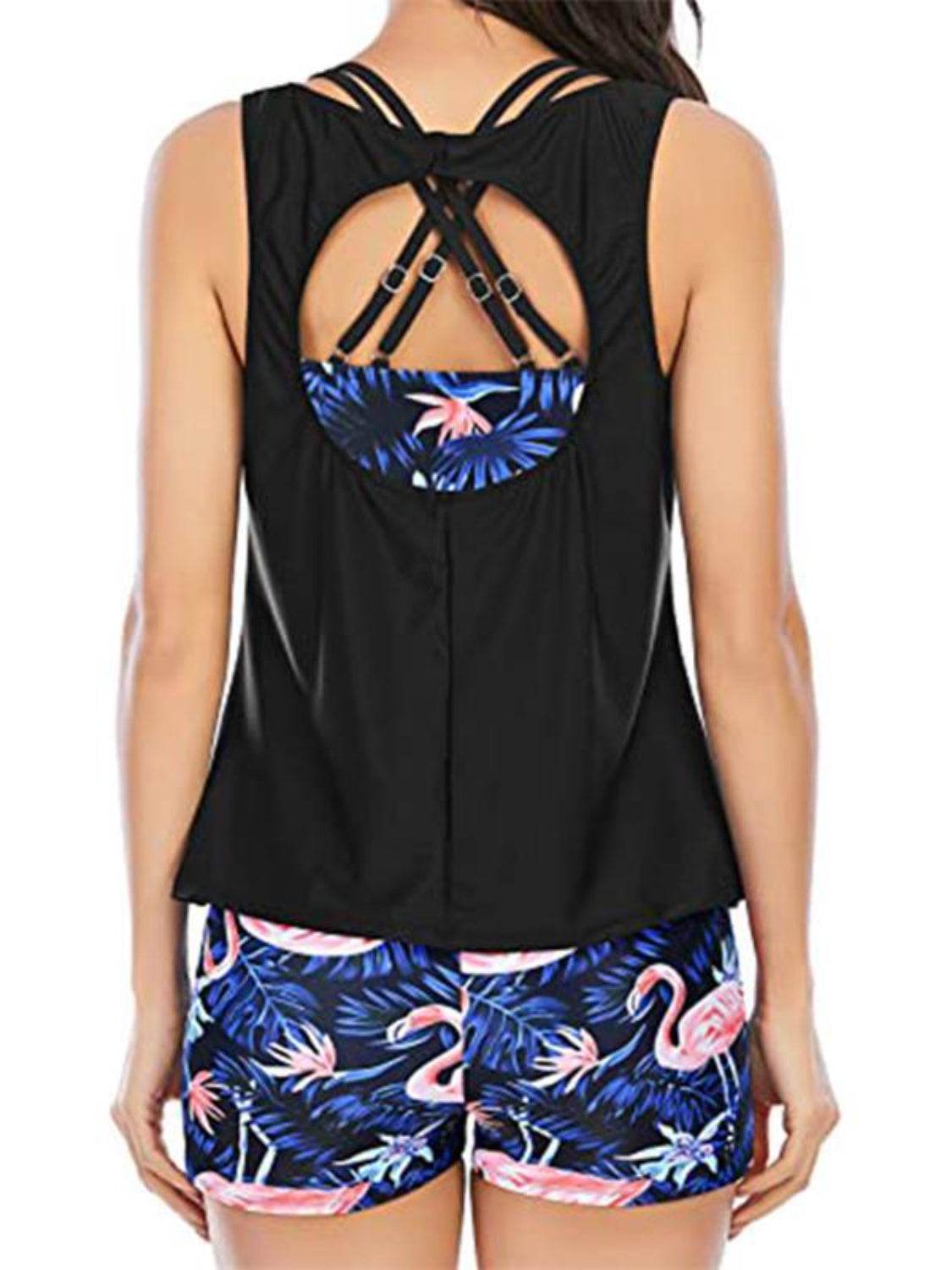 Cutout Printed Round Neck Three-Piece Swim Set - Selvanelle