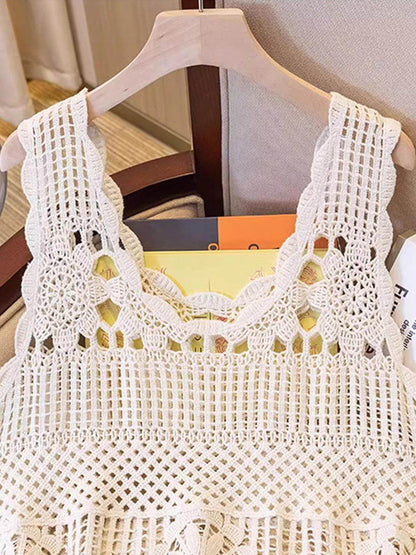 Openwork Scoop Neck Tank for Women in Sheer Cotton Style - Selvanelle
