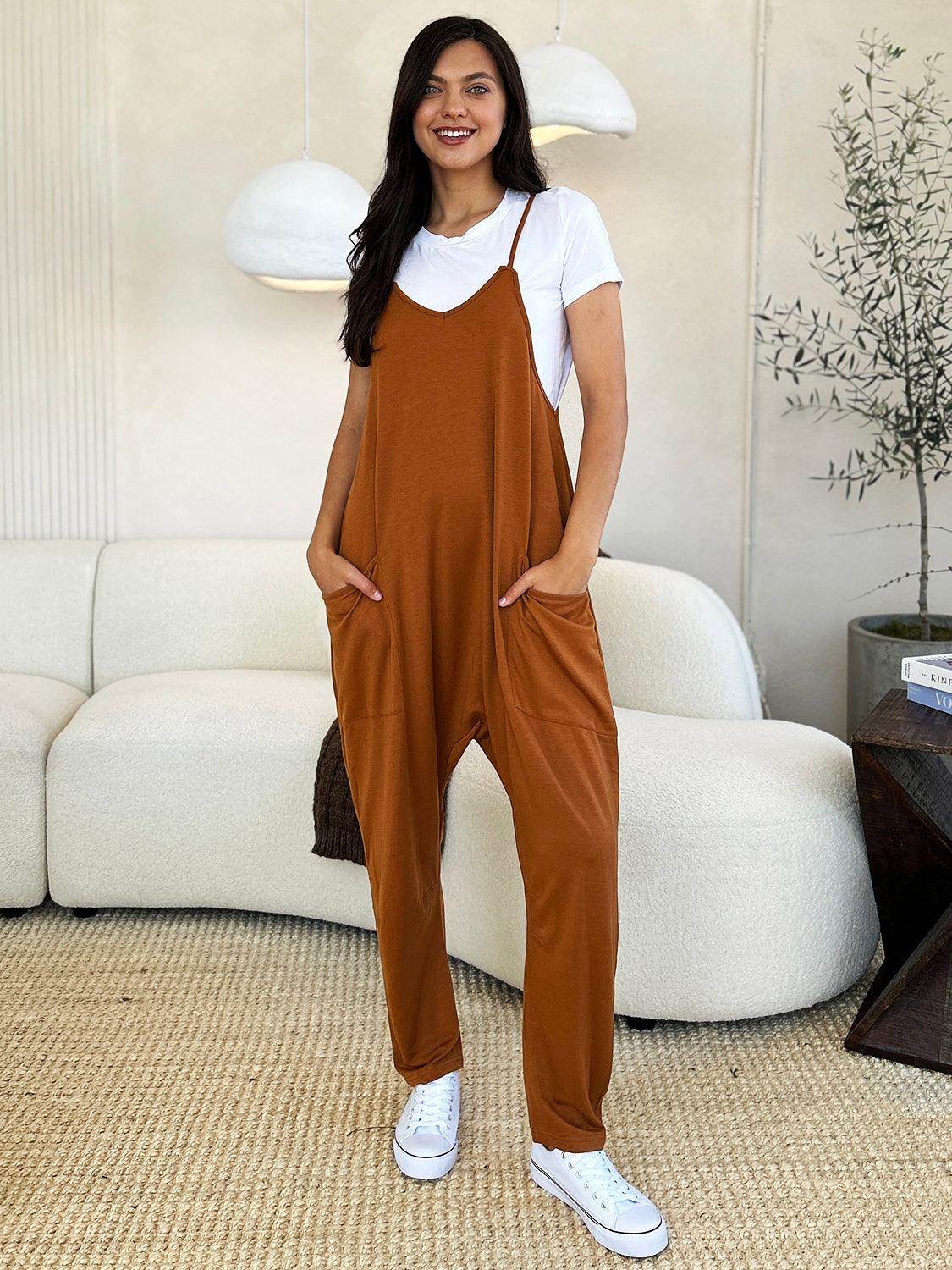 Double Take Full Size Sleeveless V-Neck Pocketed Jumpsuit - Selvanelle
