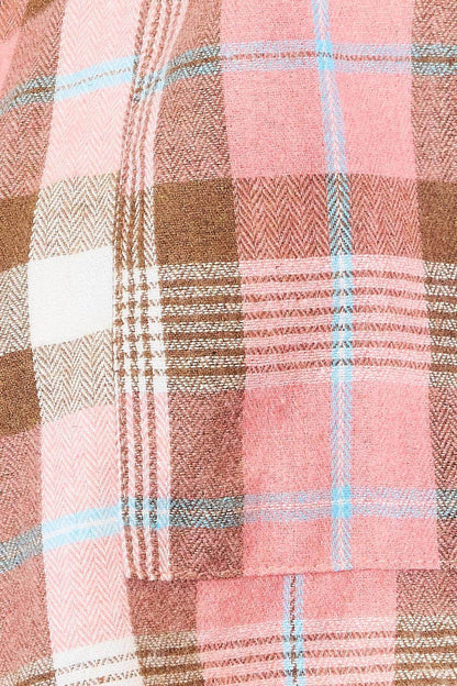Double Take Plaid Collared Neck Long Sleeve Button-Up Shirt - Selvanelle