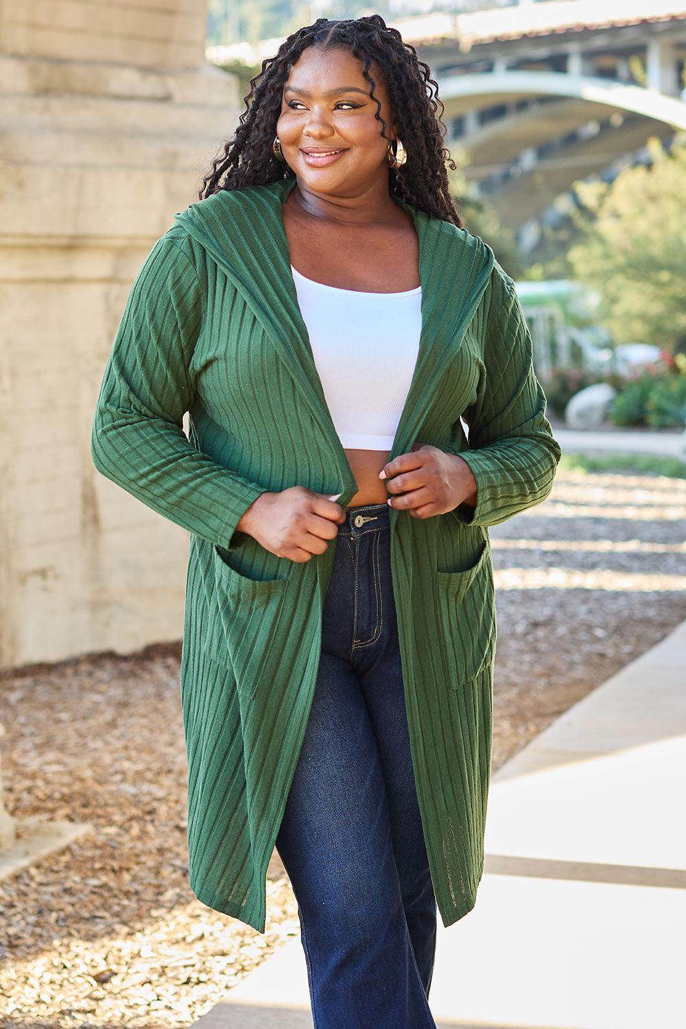 Basic Bae Full Size Hooded Sweater Cardigan for Women - Selvanelle