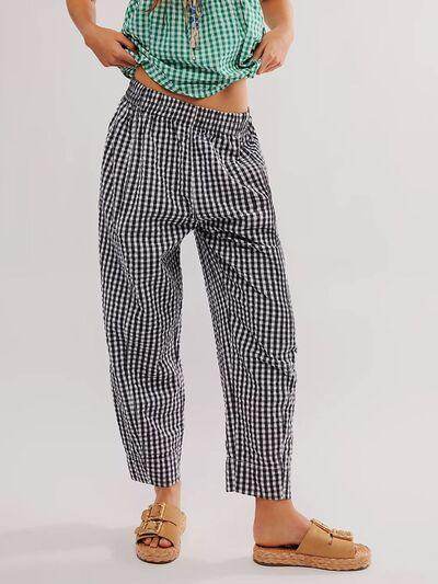 Plaid Elastic Waist Pants with Pockets for Comfort Style - Selvanelle