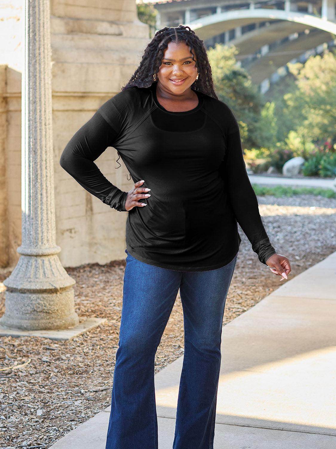 Basic Bae Full Size Round Neck Long Sleeve T-Shirt for All - Selvanelle