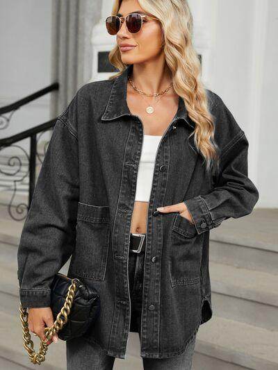 Removable Hood Button Up Long Sleeve Denim Jacket for Women - Selvanelle