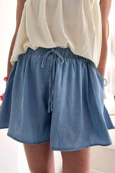 Elastic Waist Wide Leg Denim Shorts for Comfortable Style - Selvanelle
