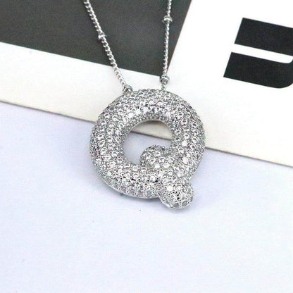 Copper Inlaid Zircon Letter Pendant Necklace for Women - Selvanelle