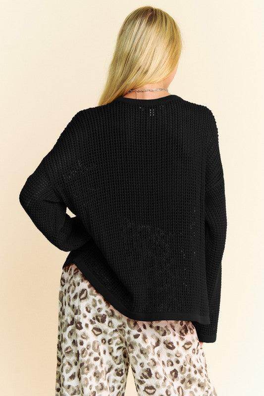 Davi & Dani Star Front Crochet Drop Shoulder Knit Top - Selvanelle