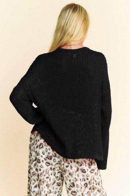 Davi & Dani Star Front Crochet Drop Shoulder Knit Top - Selvanelle