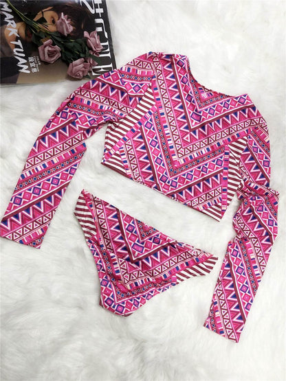 Printed Long Sleeve Top and Brief Swim Set - Selvanelle