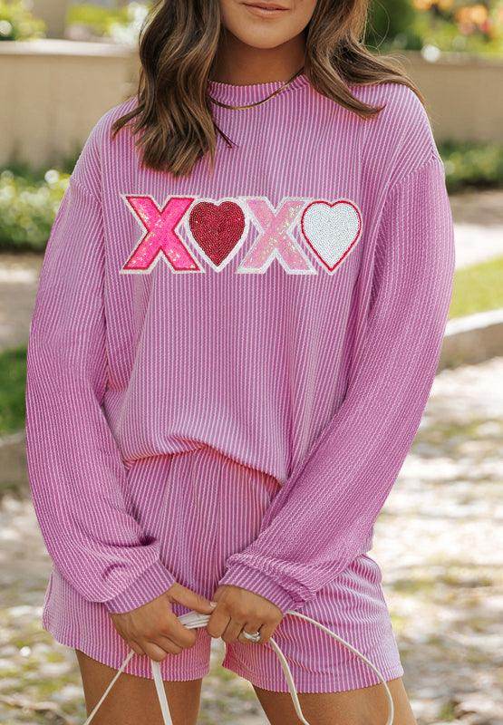 Valentine’s Day XOXO Heart Sequin Top and Shorts Set - Selvanelle