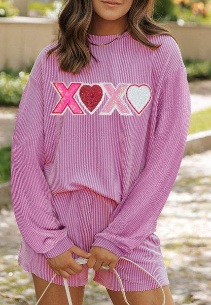 Valentine’s Day XOXO Heart Sequin Top and Shorts Set - Selvanelle