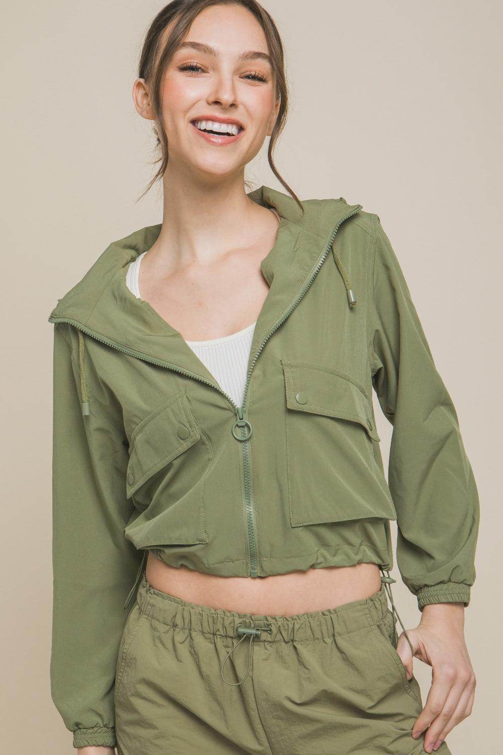 Love Tree Drawstring Hem Hooded Zip-Up Jacket for Women - Selvanelle