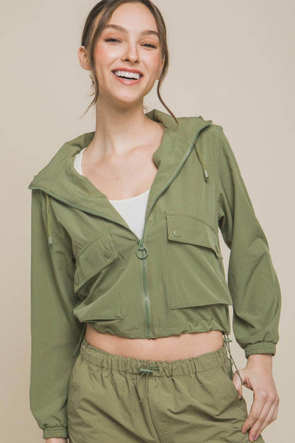 Love Tree Drawstring Hem Hooded Zip-Up Jacket for Women - Selvanelle