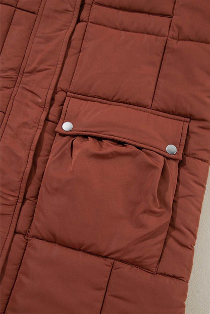 Pocketed Bubble Texture Long Sleeve Longline Winter Coat - Selvanelle