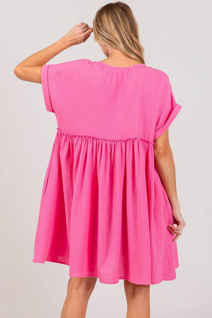 SAGE + FIG Button Up Short Sleeve Dress for Women - Selvanelle