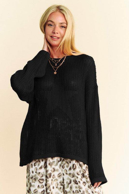Davi & Dani Star Front Crochet Drop Shoulder Knit Top - Selvanelle