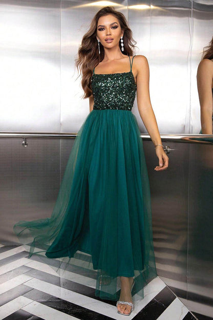 Lace-Up Backless Mesh Dress for Elegant Evening Wear - Selvanelle