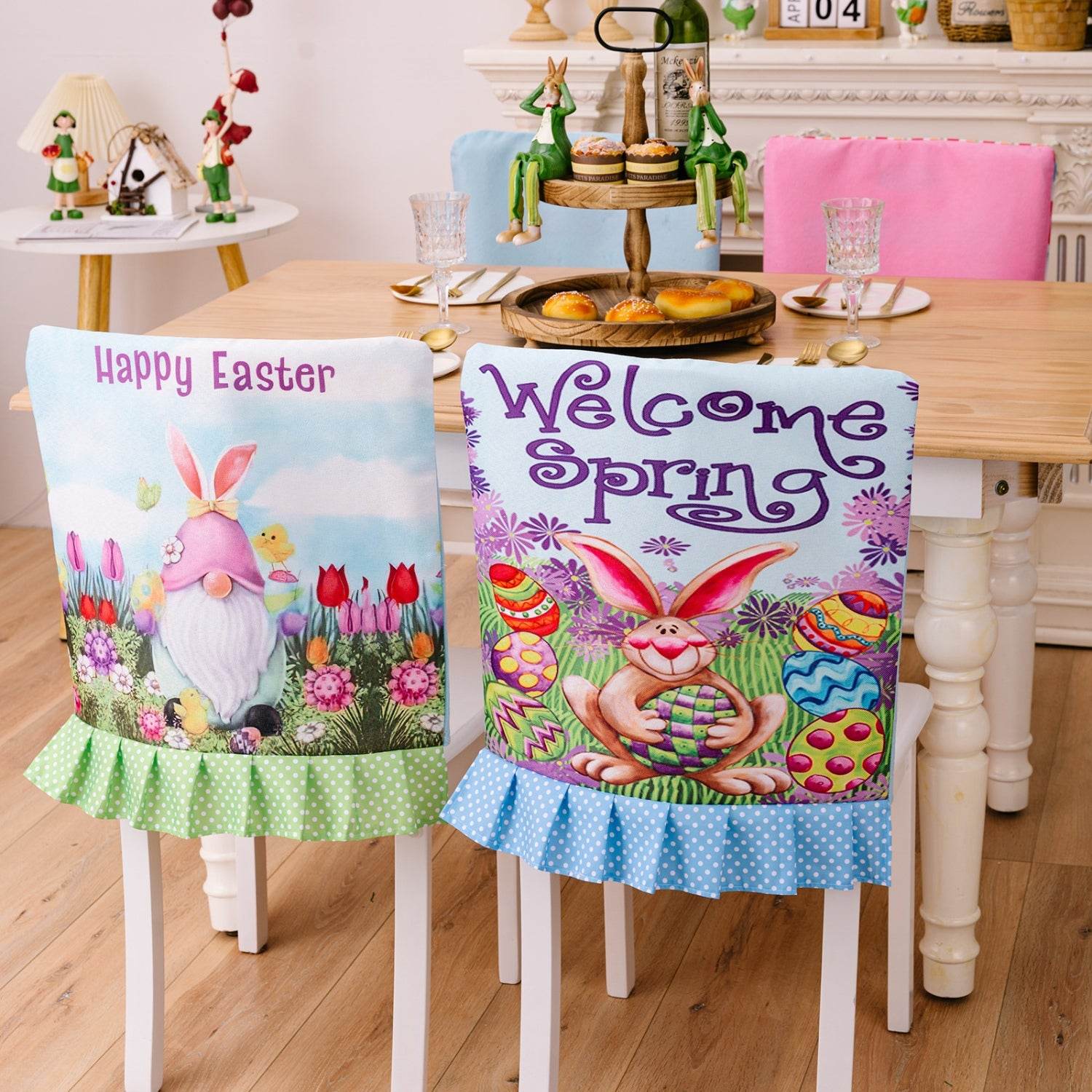 Easter Polka Dot Pleated Hem Chair Cover - Selvanelle