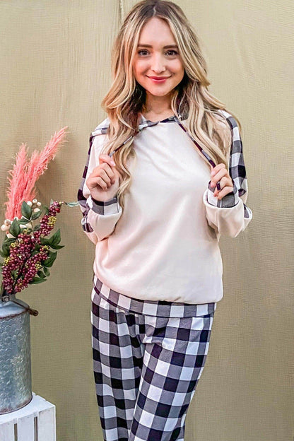 And The Why Drawstring Hooded Top and Plaid Pants Set - Selvanelle
