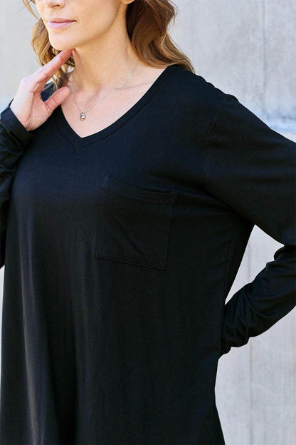 Basic Bae Full Size V-Neck Long Sleeve Top for Women - Selvanelle