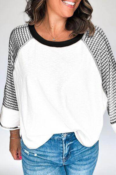 Striped Round Neck Raglan Sleeve Top for Casual Style - Selvanelle