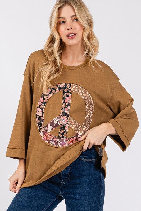 SAGE + FIG Floral Peace Patch Round Neck Top for Women