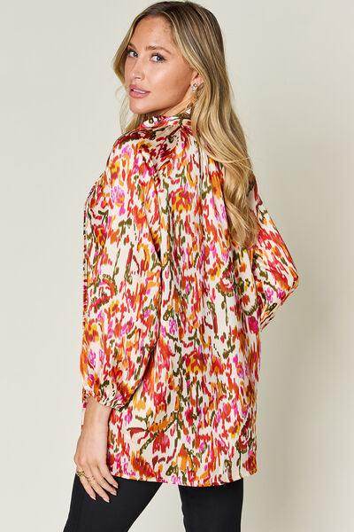 Double Take Full Size Printed Button Up Long Sleeve Shirt - Selvanelle