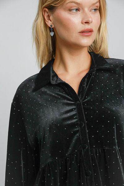 Umgee Full Size Polka Dot Button Up Half Sleeve Shirt - Selvanelle