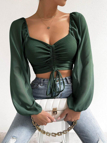 Drawstring Sweetheart Neck Cropped Top for Stylish Looks - Selvanelle