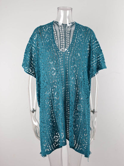 Angel Wings Cutout V-Neck Cover-Up with Tassel - Selvanelle