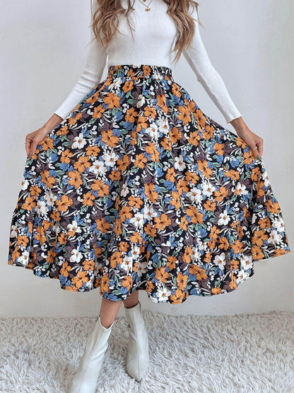 Stylish Printed Elastic Waist Midi Skirt for Everyday Wear - Selvanelle