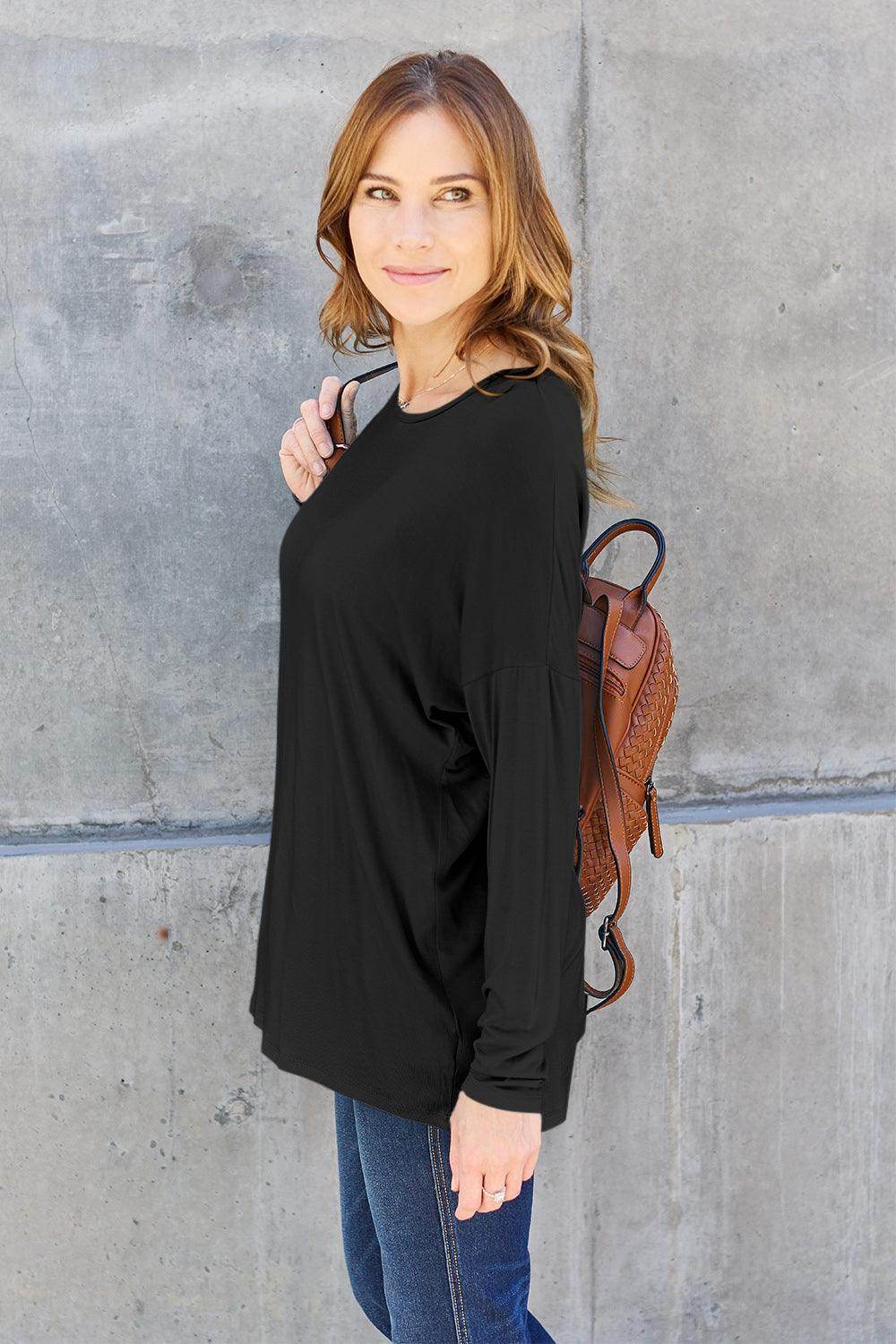 Basic Bae Full Size Round Neck Dropped Shoulder T-Shirt - Selvanelle
