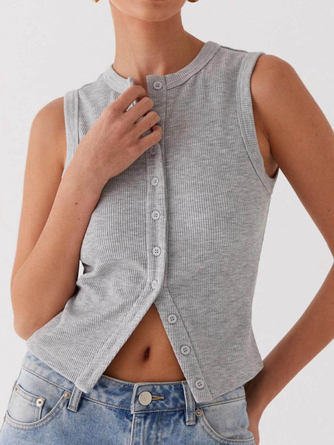 Lovelet Button Up Round Neck Tank for Stylish Comfort - Selvanelle