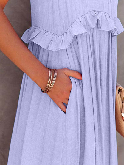 Ruffled Sleeveless Tiered Maxi Dress with Pockets - Selvanelle