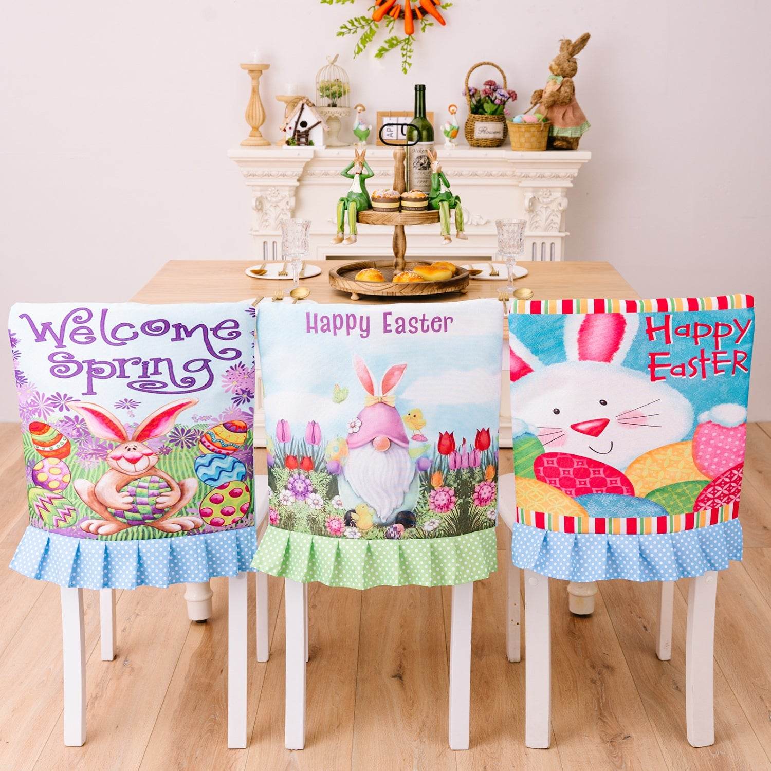 Easter Polka Dot Pleated Hem Chair Cover - Selvanelle