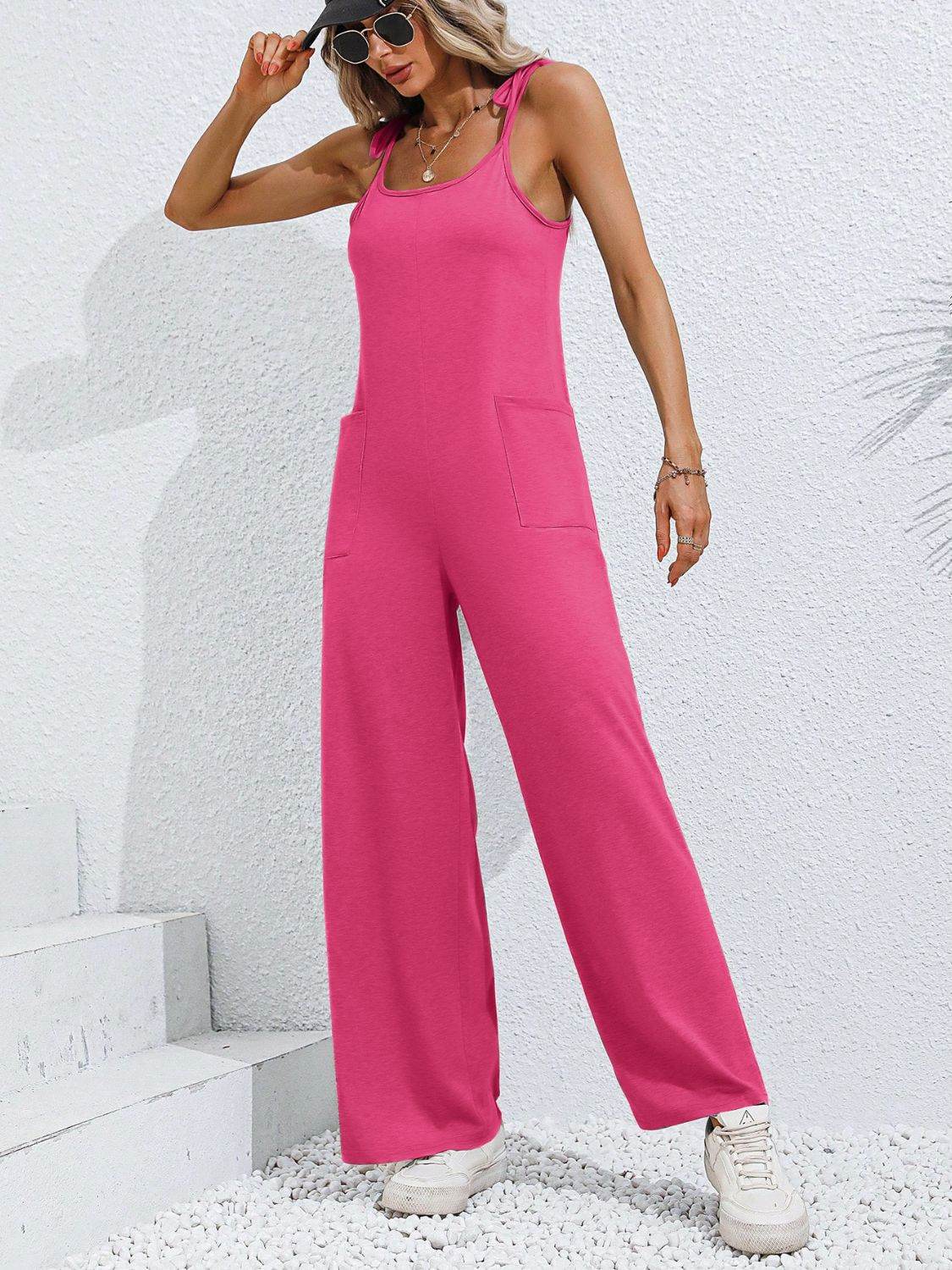 Scoop Neck Tie Shoulder Jumpsuit - Selvanelle
