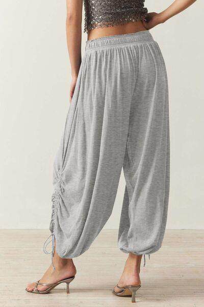 Drawstring Ruched Pants for Women in Sheer Opaque Style - Selvanelle