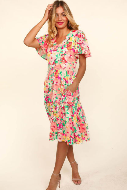 Haptics Tiered Floral Midi Dress with Pockets for Women - Selvanelle