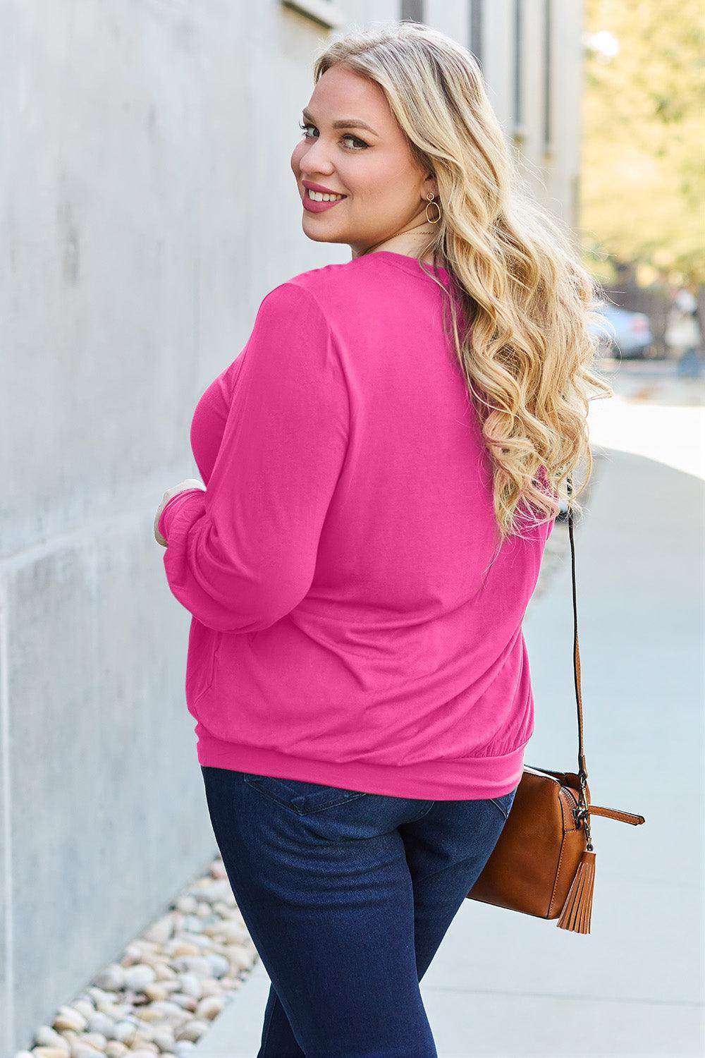 Basic Bae Full Size V-Neck Lantern Sleeve Top for Women - Selvanelle