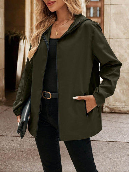 Ivy Lane Pocketed Zip Up Hooded Jacket for Women - Selvanelle