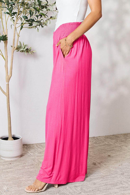 Double Take Full Size Smocked Wide Waistband Wide Leg Pants - Selvanelle