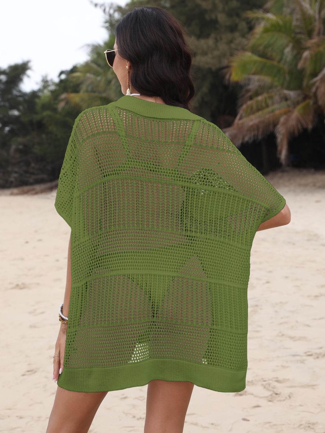 Hollow Out Collared Neck Cover-Up - Selvanelle