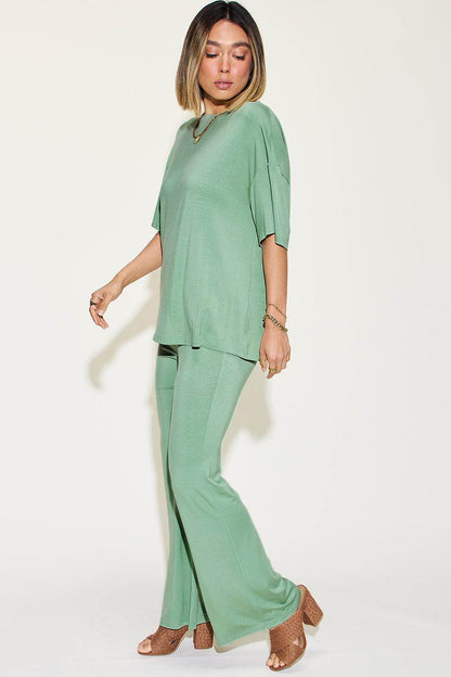 Basic Bae Full Size Bamboo Drop Shoulder T-Shirt Set - Selvanelle