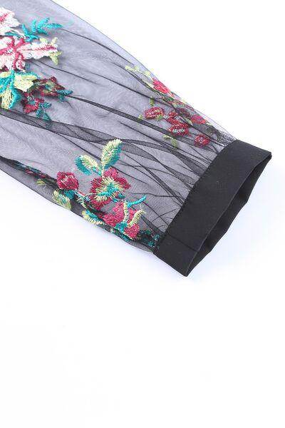 Floral Embroidered Sleeve Round Neck Blouse for Women - Selvanelle