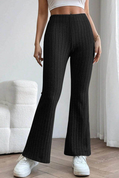 Basic Bae Full Size Ribbed High Waist Flare Pants for Women - Selvanelle
