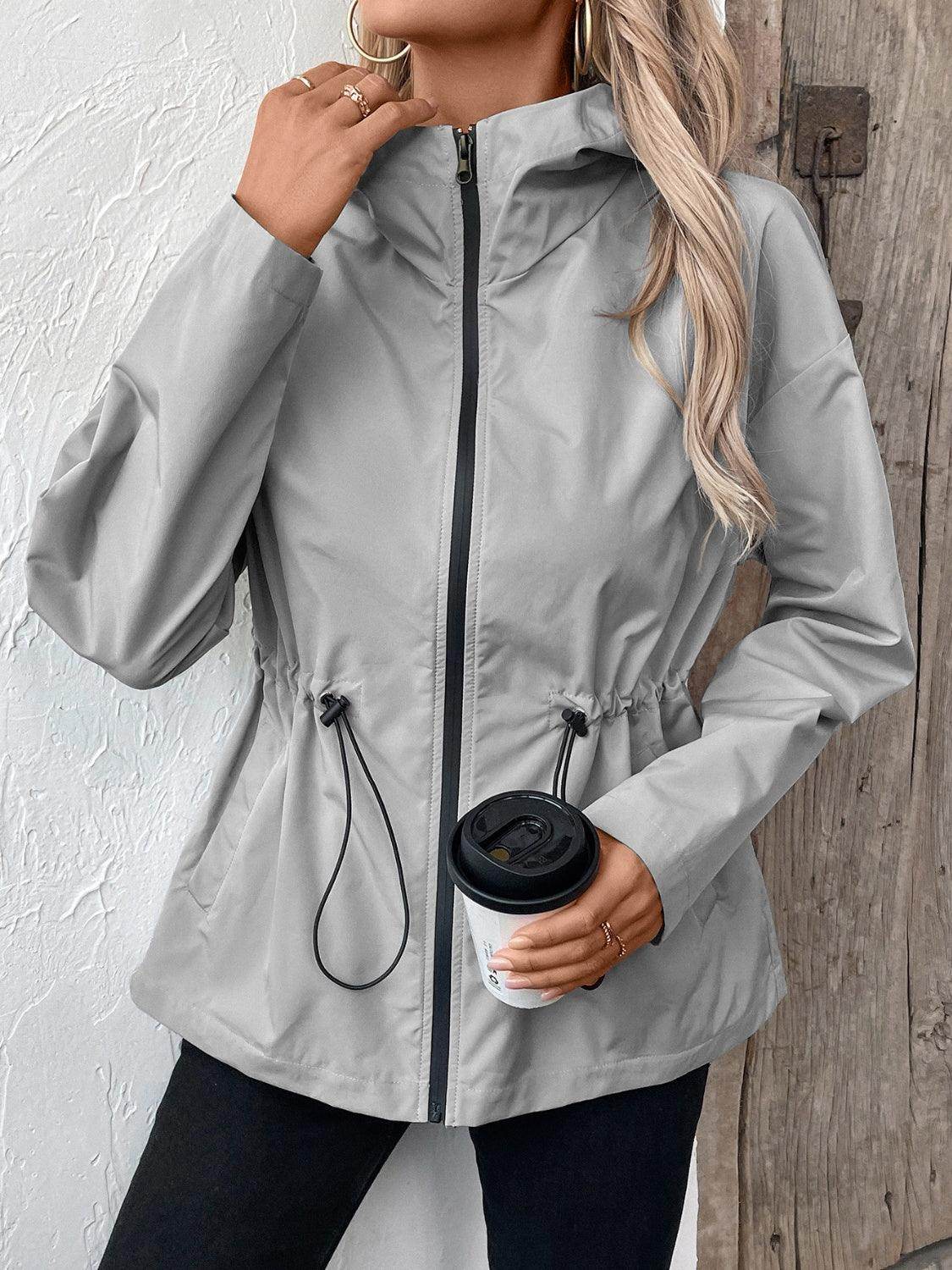 Ivy Lane Drawstring Zip Up Hooded Jacket for Women - Selvanelle