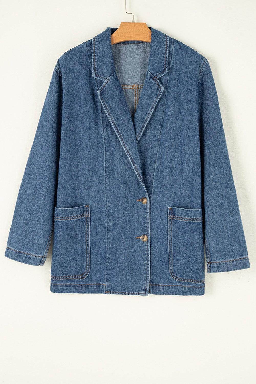 Pocketed Long Sleeve Denim Jacket for Women Stylish Fit - Selvanelle